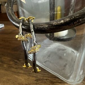 Alexis Bittar Gold and Silver Hoop Earrings with Rhinestones